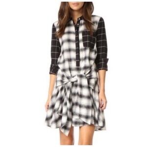 Derek Lam Black and White Flannel Plaid Long Sleeve Cozy Dress, Size 00